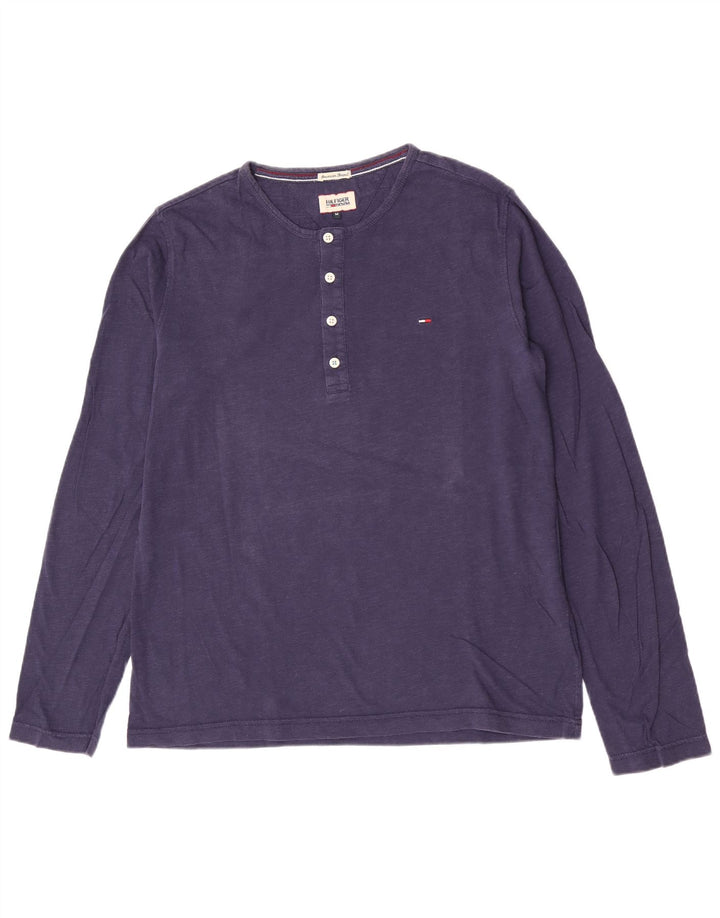 Tommy Hilfiger Ανδρικό Μπλουζ Henley Μακρυμάνικο μεσαίο μπλε βαμβακερό
