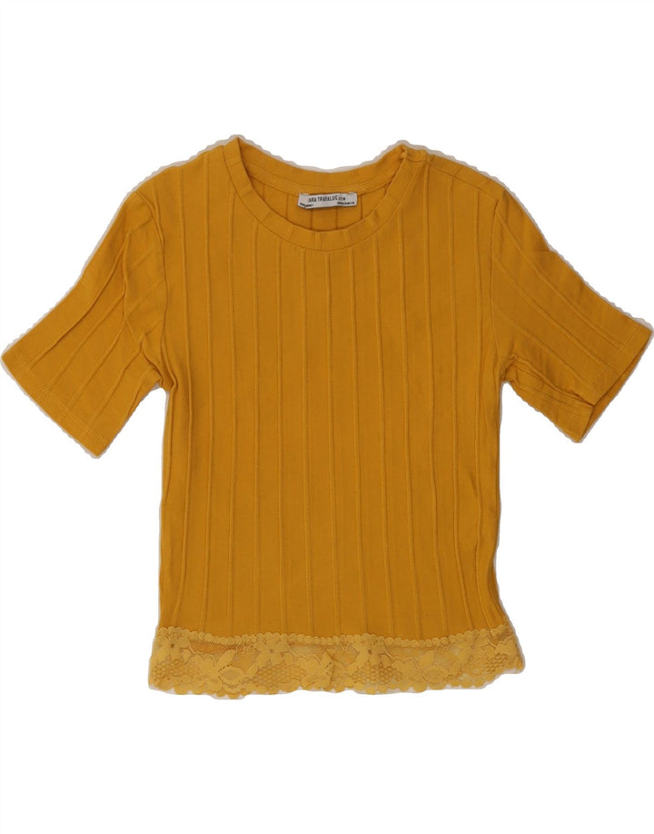 ZARA Womens Crop Blouse Top UK 8 Small Yellow Floral Polyamide Vintage Zara and Second-Hand Zara from Messina Hembry 