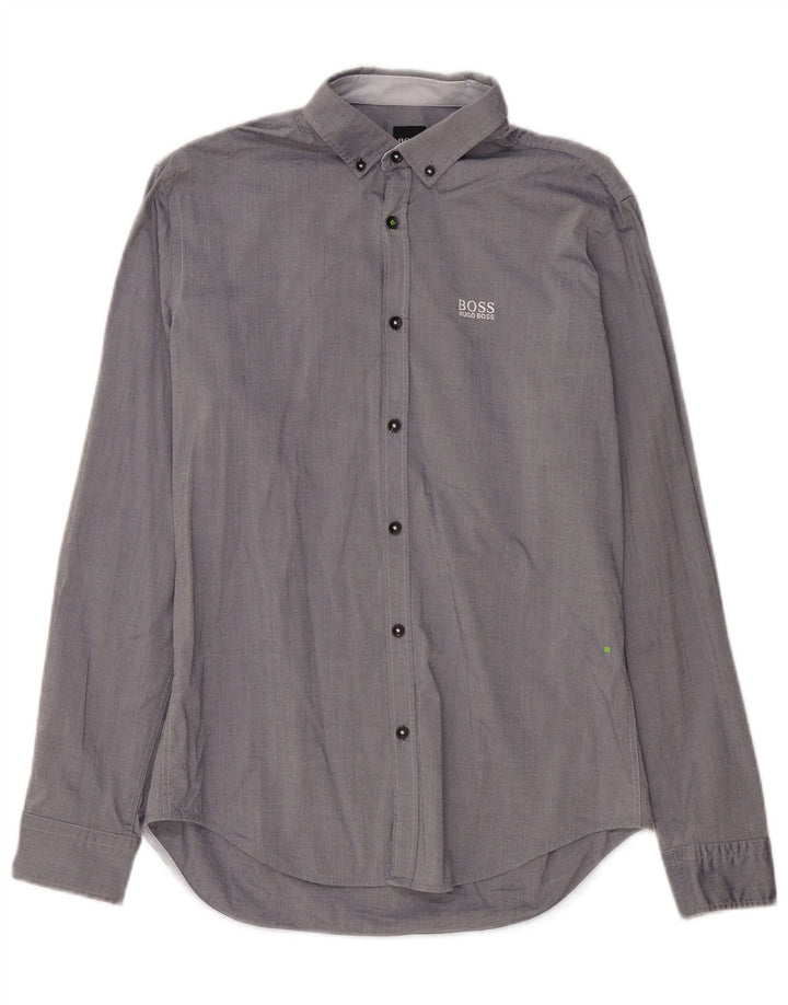 Ανδρικό πουκάμισο HUGO BOSS με κανονική εφαρμογή, μεσαίο μπλε βαμβακερό