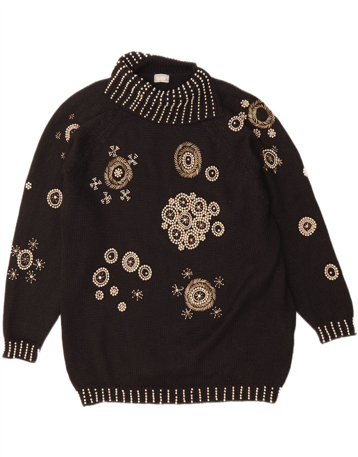 EGOISTE Womens Oversized Roll Neck Jumper Sweater EU 4 Small Black Floral Vintage Egoiste and Second-Hand Egoiste from Messina Hembry 