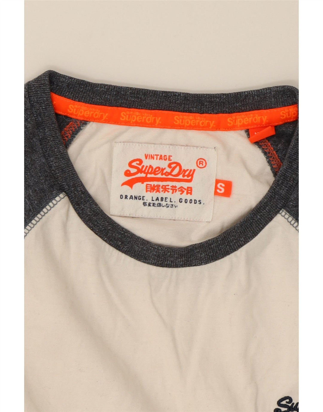 SUPERDRY Mens Top Long Sleeve Small White Colourblock Cotton Vintage Superdry and Second-Hand Superdry from Messina Hembry 