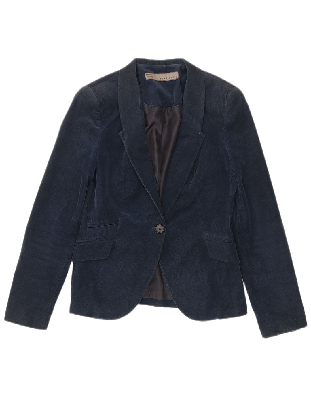 Zara Γυναικείο σακάκι 1 κουμπιού κοτλέ blazer UK 12 μεσαίο μπλε βαμβακερό