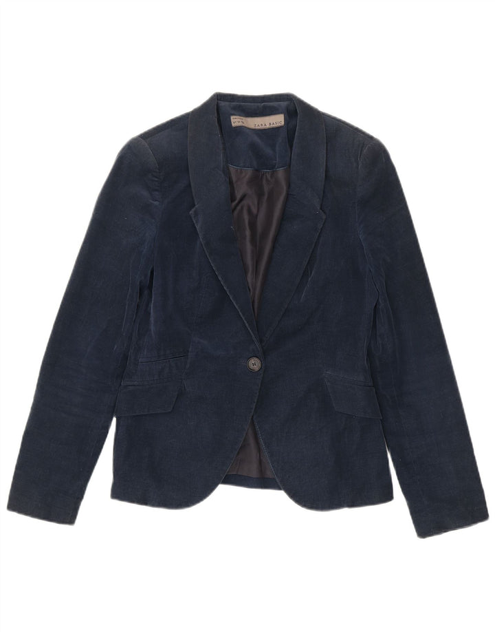 Zara Γυναικείο σακάκι 1 κουμπιού κοτλέ blazer UK 12 μεσαίο μπλε βαμβακερό