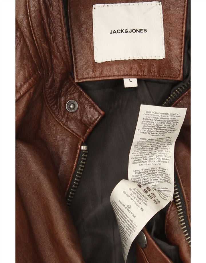 Jack & Jones Ανδρικό Δερμάτινο Μπουφάν Biker UK 40 Large Brown Δερμάτινο