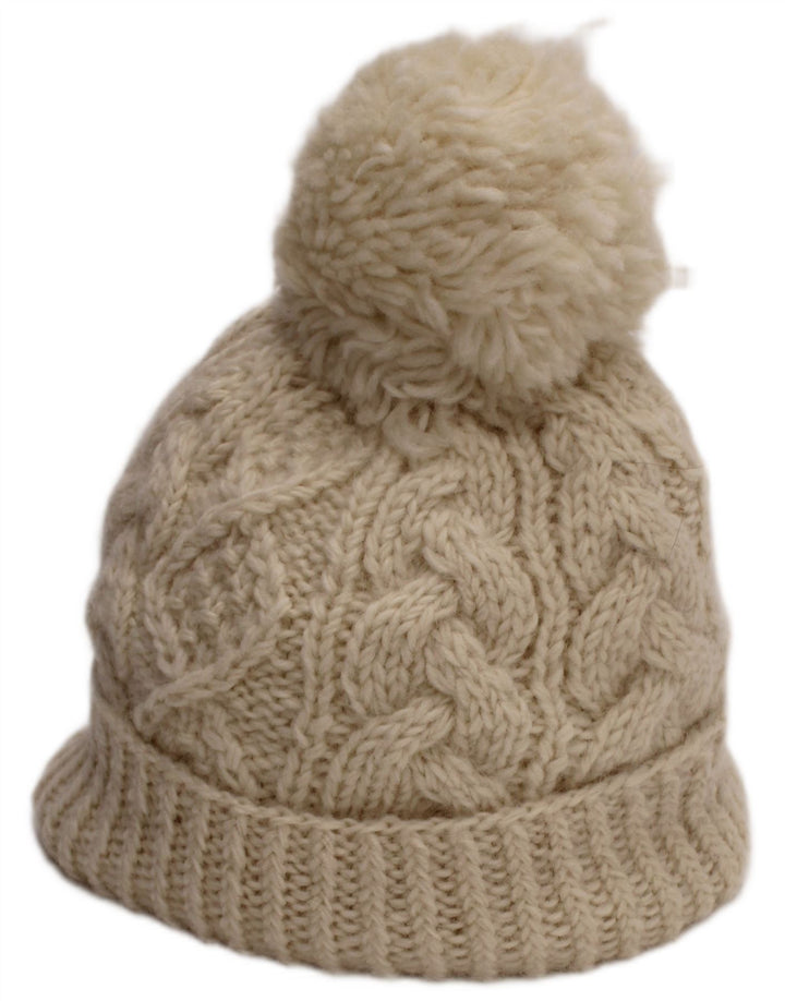 Aran πουλόβερ Market Γυναικείο πλεκτό καπέλο Bobble Μεγάλο από λευκό μαλλί