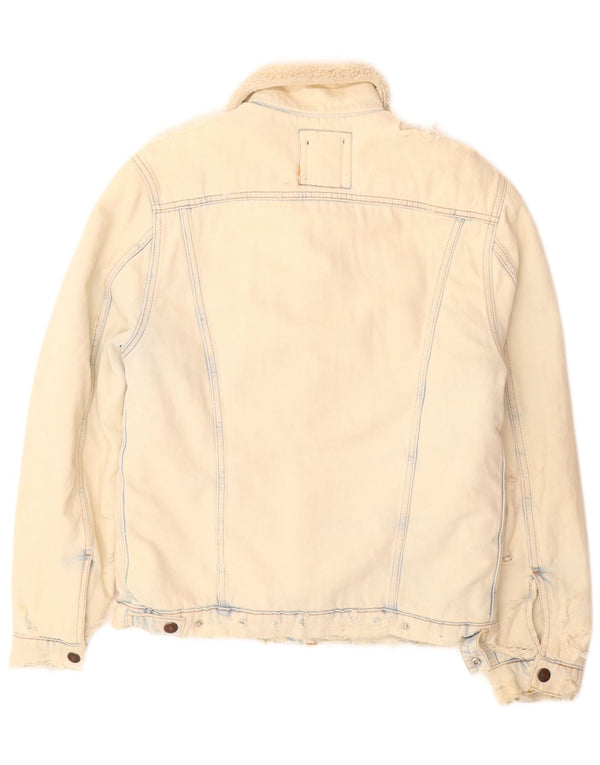 Zara Mens Sherpa Τζιν Μπουφάν UK 36 Small Beige Cotton