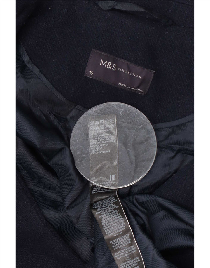 Marks & Spencer Γυναικείο παλτό με διπλό στήθος UK 16 Large Navy Blue Polyester
