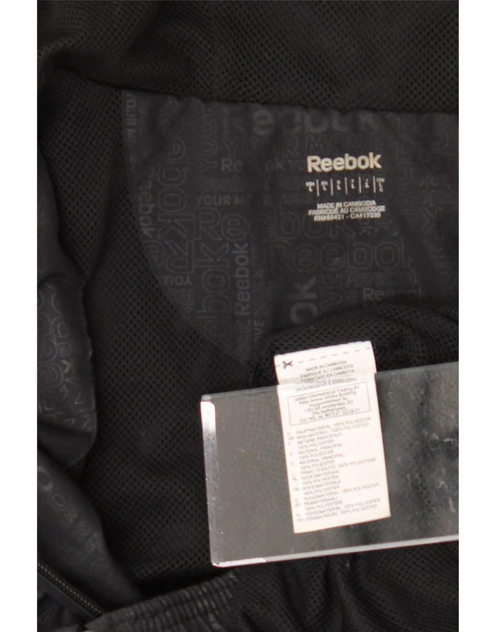 REEBOK Mens Graphic Hooded Rain Jacket UK 40 Large Black Polyester