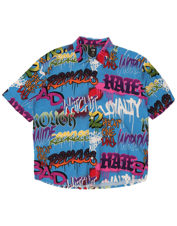 Ανδρικό κοντομάνικο πουκάμισο μεγάλου μεγέθους, γραφικό, μικρό μπλε χρώμα