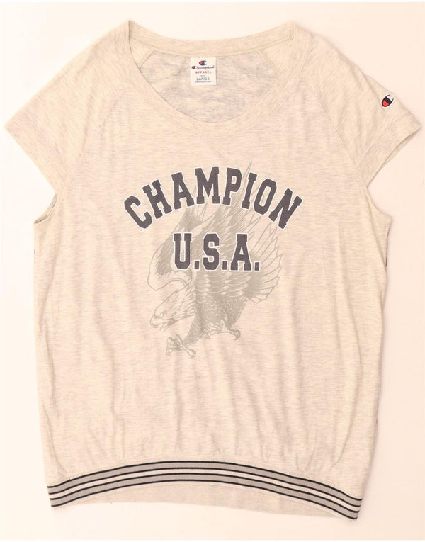 Champion Womens USA Graphic T-shirt Top UK 16 Large Grey Animal Print Rayon