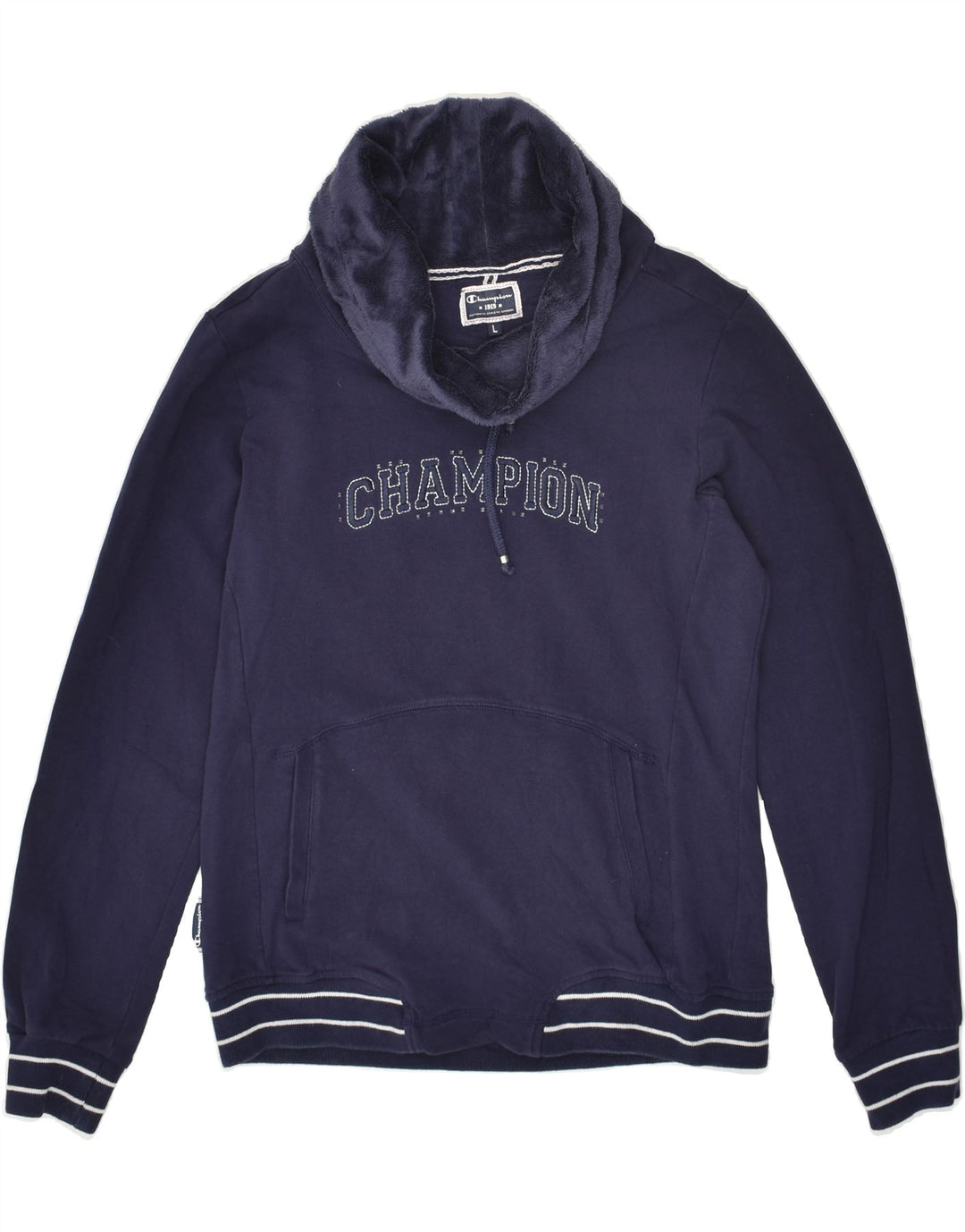 CHAMPION Womens Roll Neck Sweatshirt Jumper UK 16 Large Navy Blue Cotton | Vintage Champion | Thrift | Second-Hand Champion | Used Clothing | Messina Hembry 