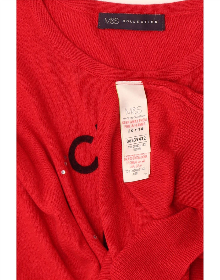 Γυναικείο πουλόβερ Marks & Spencer Graphic Crew Neck Jumper UK 14 Medium Red