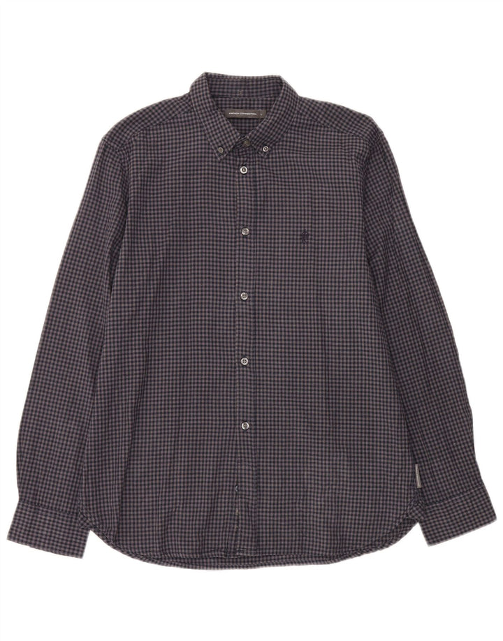 Ανδρικό πουκάμισο French Connection Φανελένιο μεγάλο Navy Blue Gingham Cotton