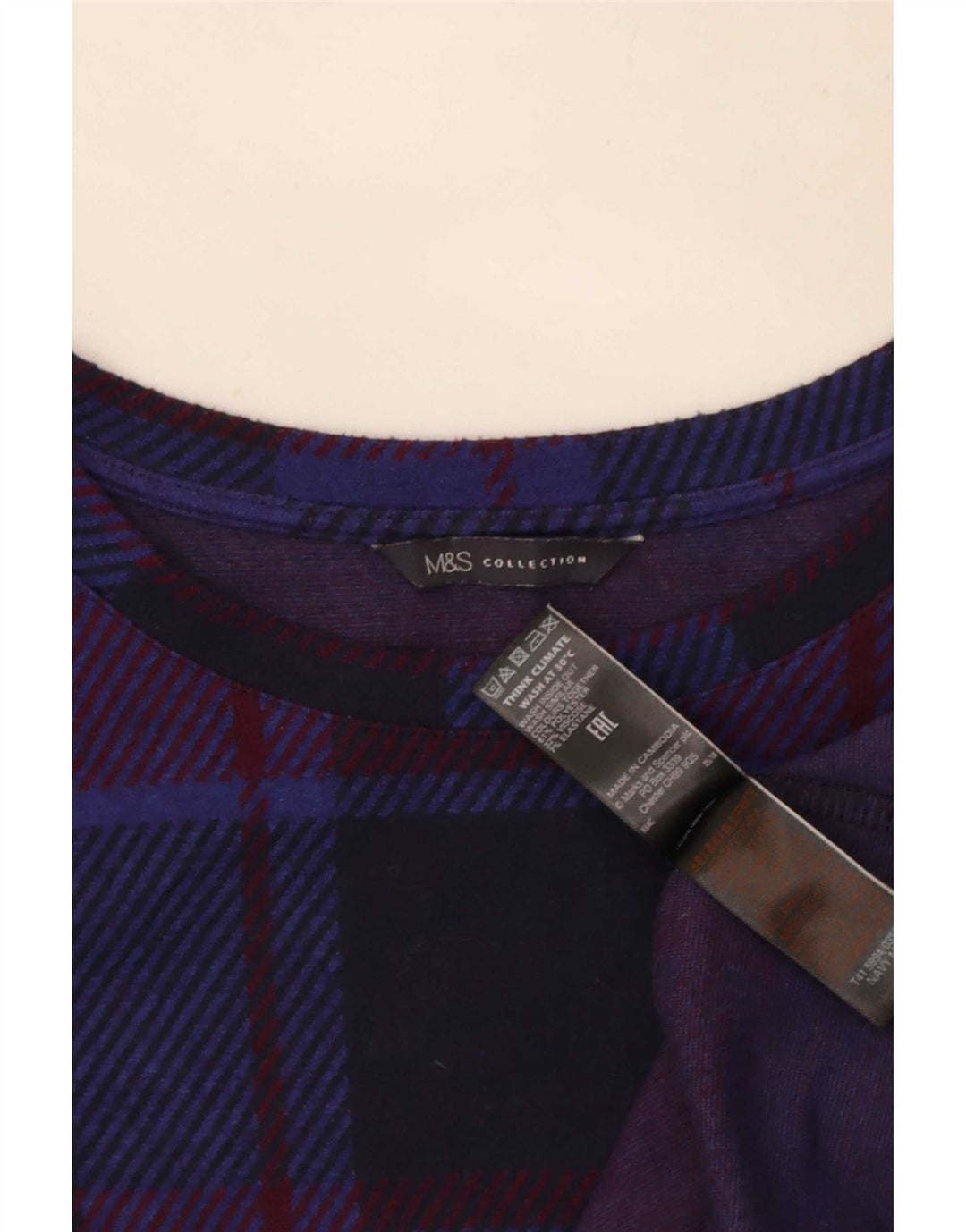Marks & Spencer Γυναικείο τοπ μακρυμάνικο UK 14 Large Navy Blue Check