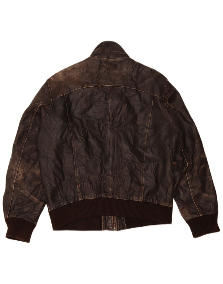 VINTAGE Γυναικείο Δερμάτινο Μπουφάν UK 18 XL Καφέ Δερμάτινο