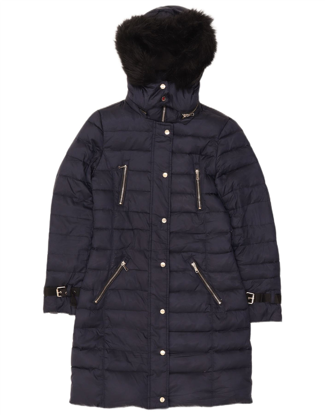 Zara Γυναικείο παλτό με κουκούλα UK 10 Small Navy Blue Polyester