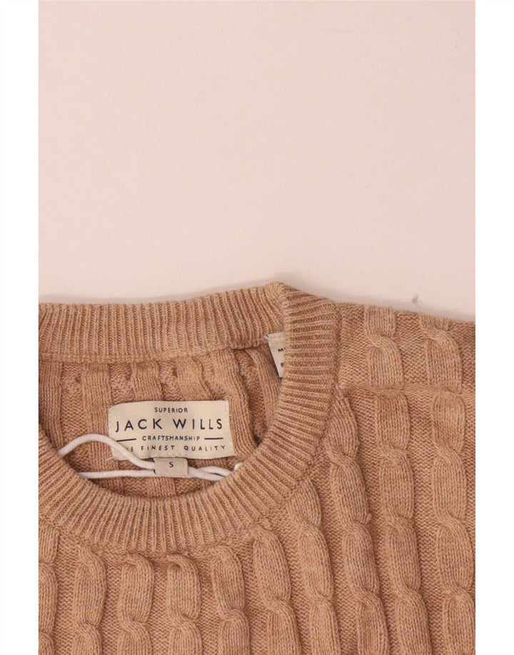 Jack Wills Ανδρικό πουλόβερ με λαιμόκοψη, μικρό μπεζ βαμβακερό