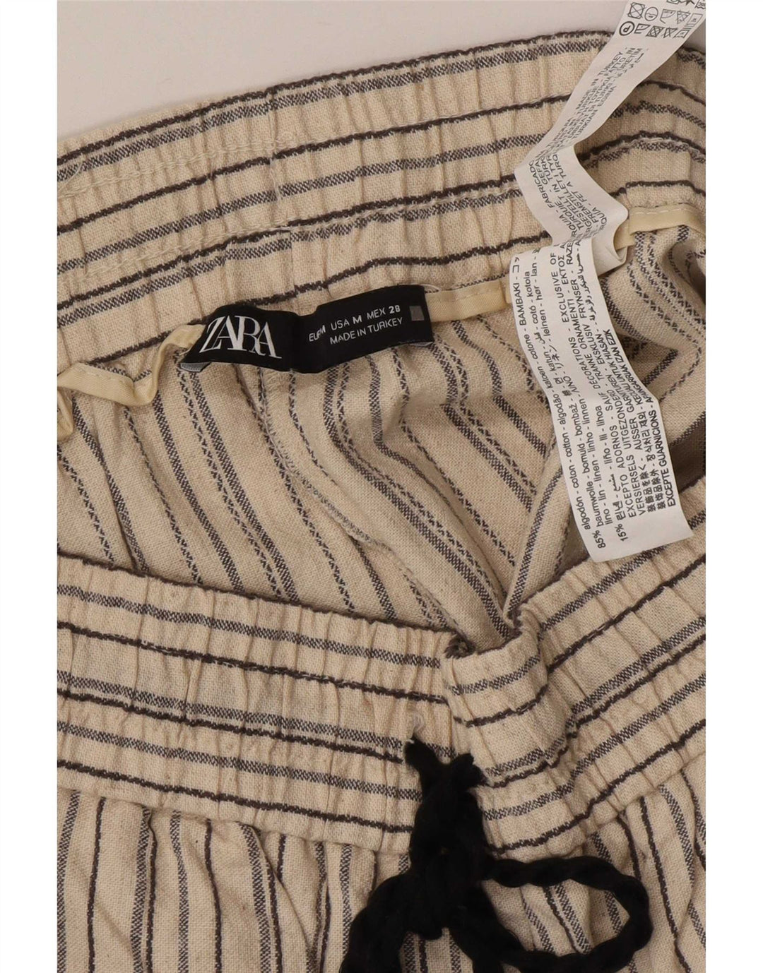 Zara Γυναικείο Σορτς Chino Μεσαίο W28 Μπεζ ριγέ βαμβακερό