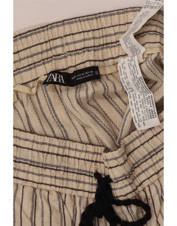 Zara Γυναικείο Σορτς Chino Μεσαίο W28 Μπεζ ριγέ βαμβακερό