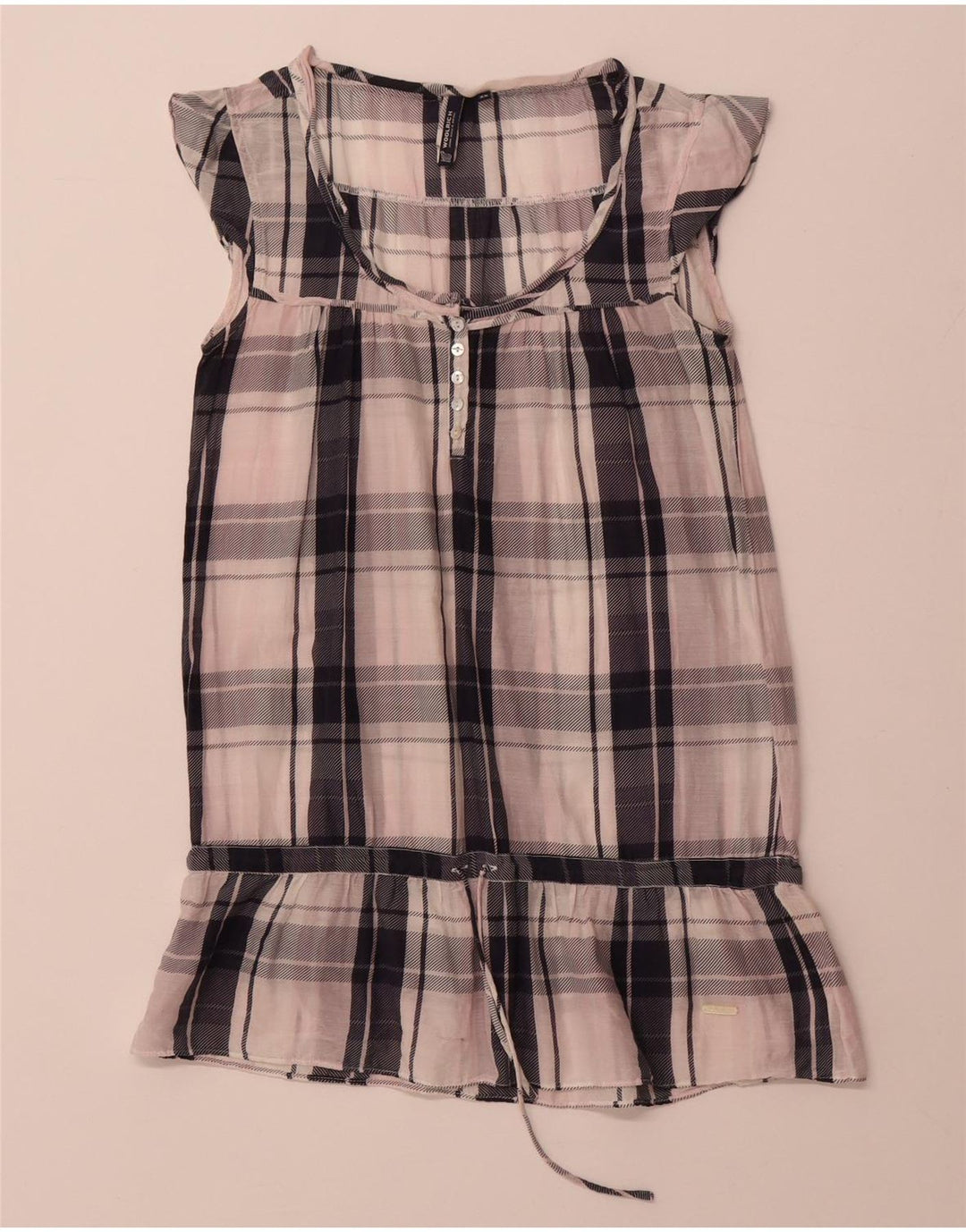 WOOLRICH Γυναικεία τουνίκ Μπλούζα Τοπ UK 6 XS Λευκό βαμβακερό καρό