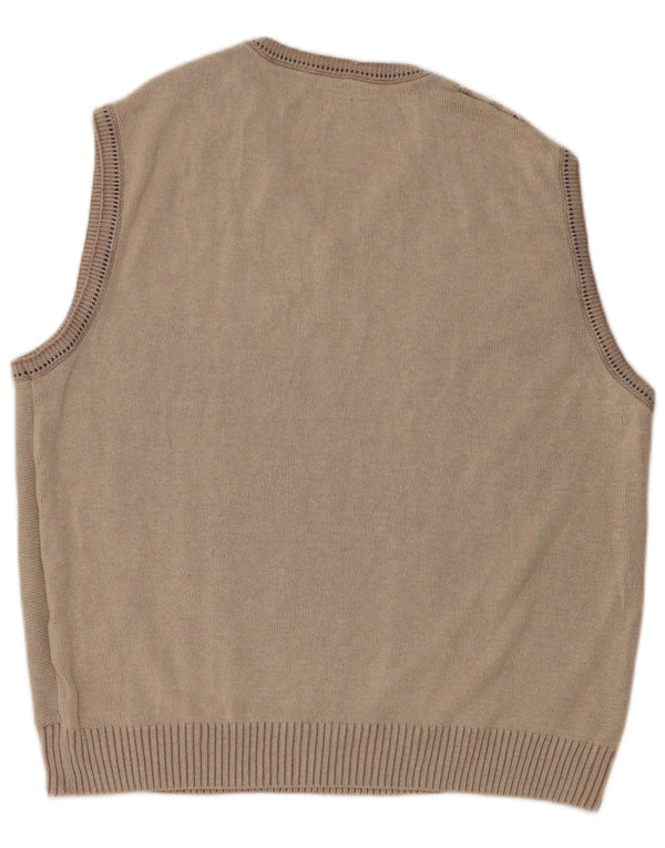 Vintage ανδρικό γιλέκο Tank Top Μεγάλο μπεζ γεωμετρικό βαμβάκι