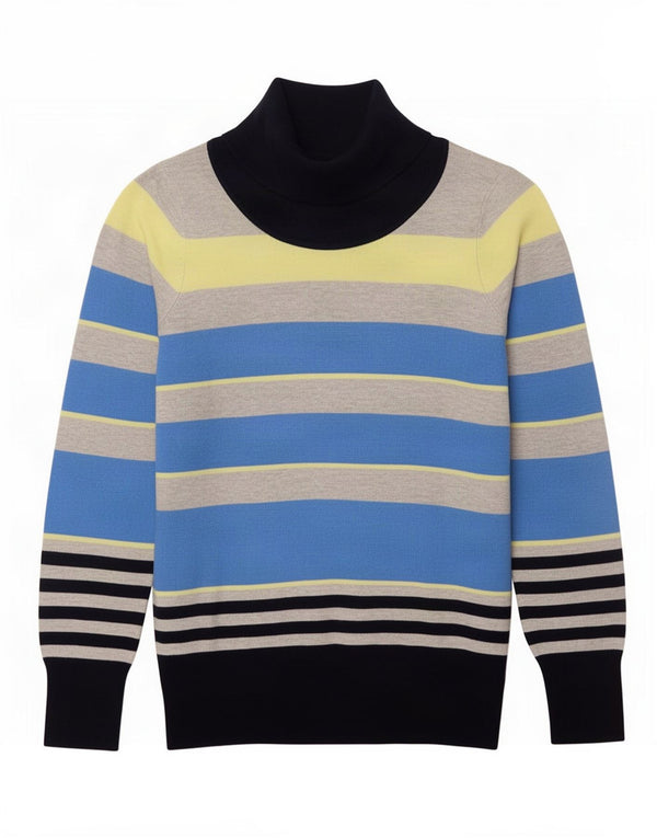 Marks & Spencer Γυναικείο πουλόβερ με ρολό λαιμόκοψη UK 18 XL μπλε ριγέ