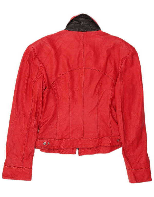 David 2 Γυναικείο Δερμάτινο Μπουφάν UK 14 Medium Red Colourblock Δερμάτινο