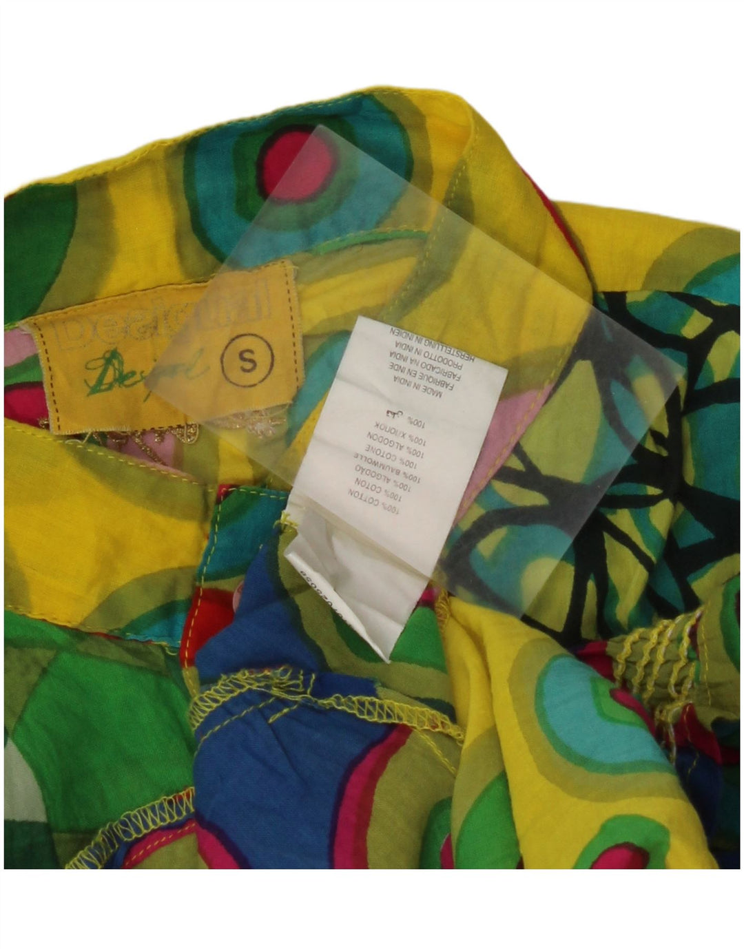 DESIGUAL γυναικεία μπλούζα τοπ UK 10 μικρά πολύχρωμα γεωμετρικά βαμβακερά