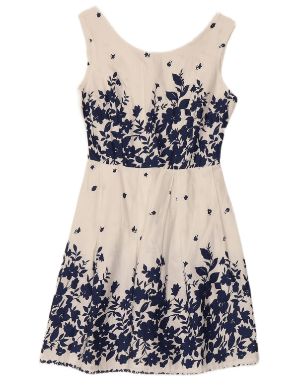 VINTAGE Womens Sleeveless A-Line Dress UK 8 Small White Floral Cotton