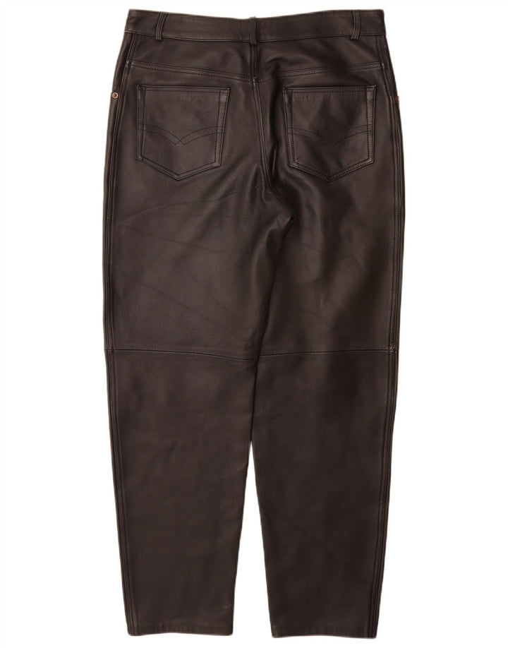 Vintage γυναικείο κωνικό δερμάτινο παντελόνι IT 44 Medium W32 L29 Μαύρο