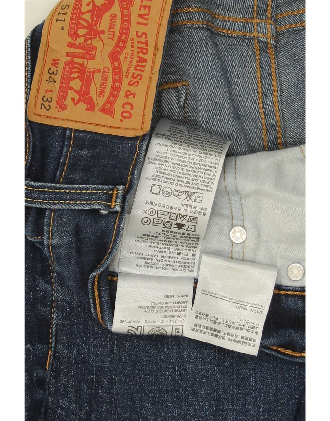 Levi's Mens 511 Slim Jeans W34 L32 Navy Blue Cotton