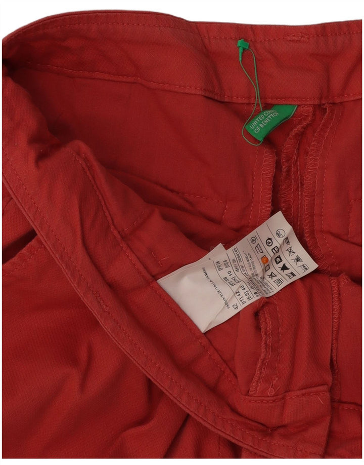BENETTON Γυναικείο ίσιο κομμένο παντελόνι UK 10 Small W31 L25 κόκκινο βαμβακερό