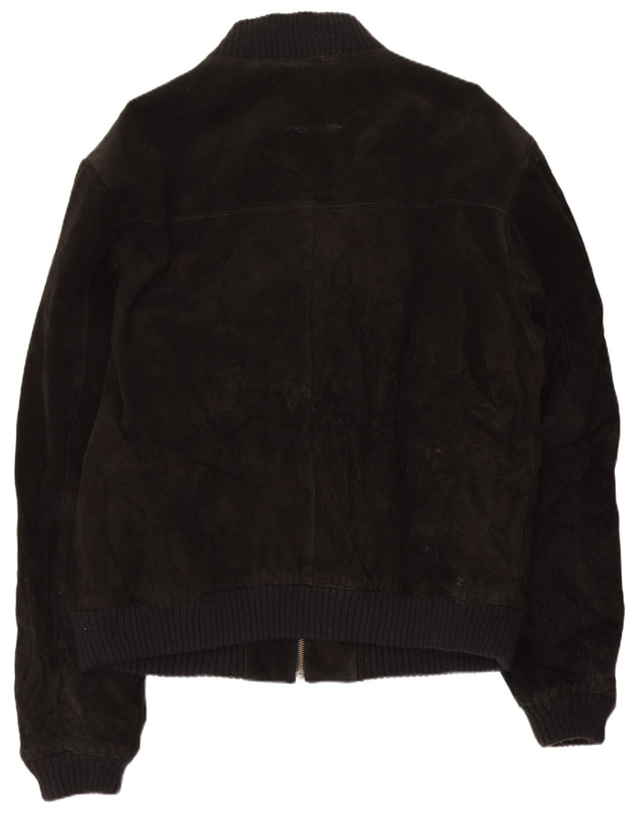 Vintage Ανδρικό Suede Bomber Jacket UK 44 2XL Μαύρο Δερμάτινο