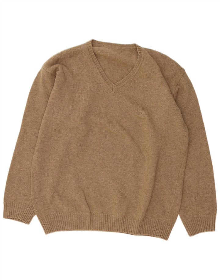 Sergio Tacchini Ανδρικό πουλόβερ με λαιμόκοψη με λαιμόκοψη μεγάλο καφέ μαλλί