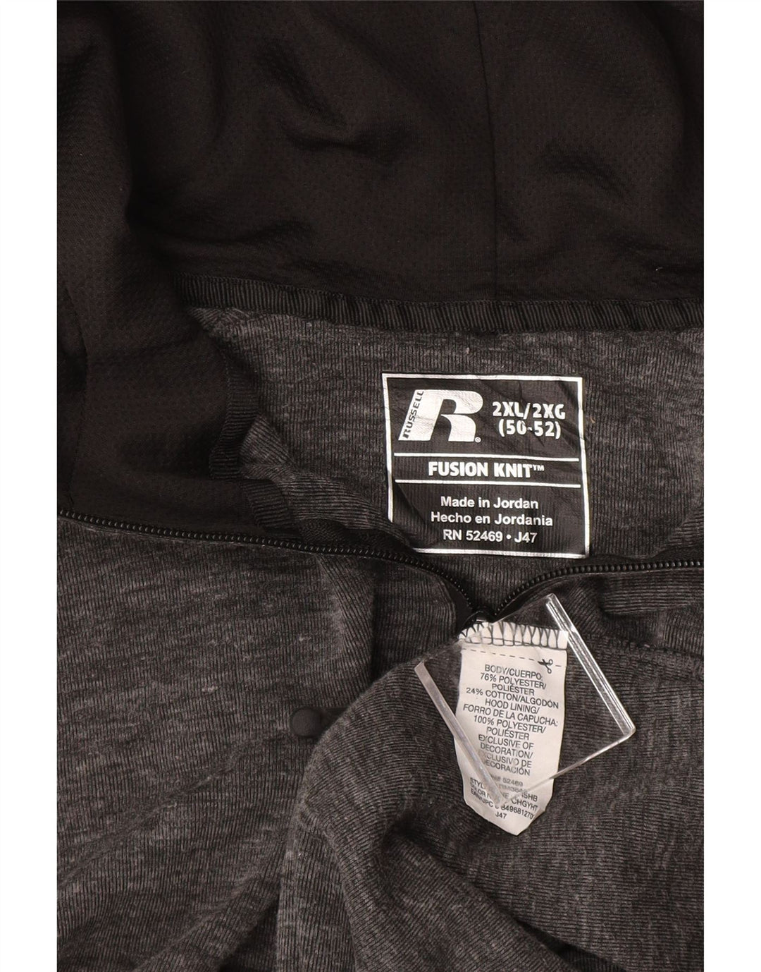 RUSSELL ATHLETIC Ανδρικό πουλόβερ με κουκούλα με φερμουάρ 2XL βαμβακερό γκρι