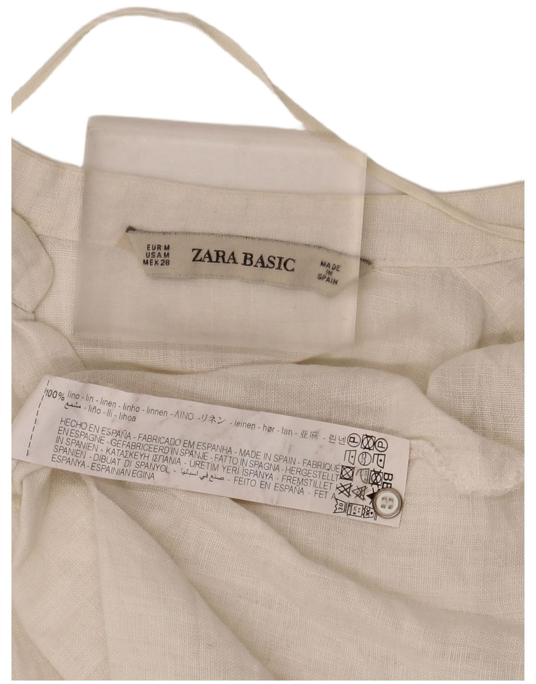 Zara Γυναικείο πουκάμισο 3/4 μανίκι Μπλούζα UK 14 Μεσαίο Λευκό Λινό