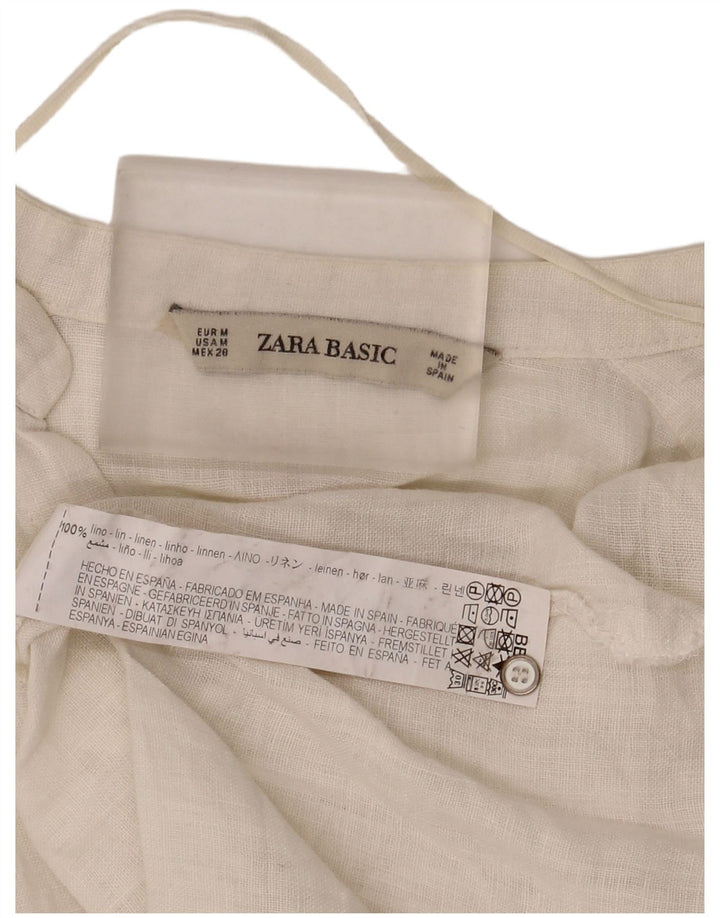 Zara Γυναικείο πουκάμισο 3/4 μανίκι Μπλούζα UK 14 Μεσαίο Λευκό Λινό