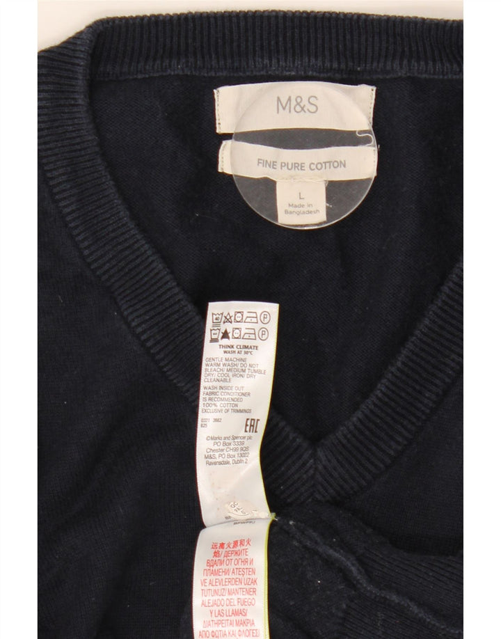 Marks & Spencer Ανδρικό πουλόβερ με λαιμόκοψη με V λαιμόκοψη Μεγάλο μπλε βαμβακερό