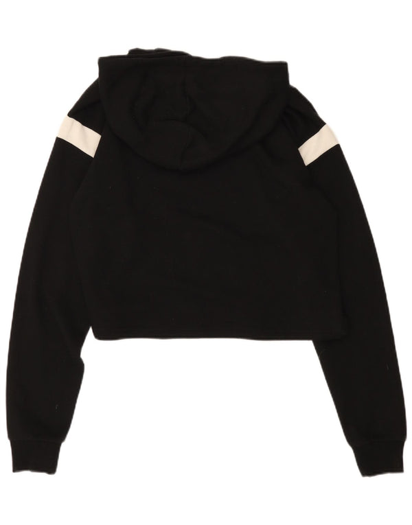 Fila Womens Crop Graphic Hoodie Jumper UK 14 Medium Black Colourblock