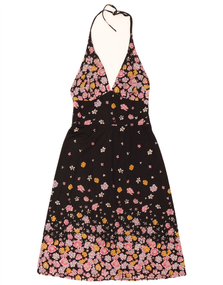 Vintage γυναικείο φόρεμα UK 10 Small Black Floral
