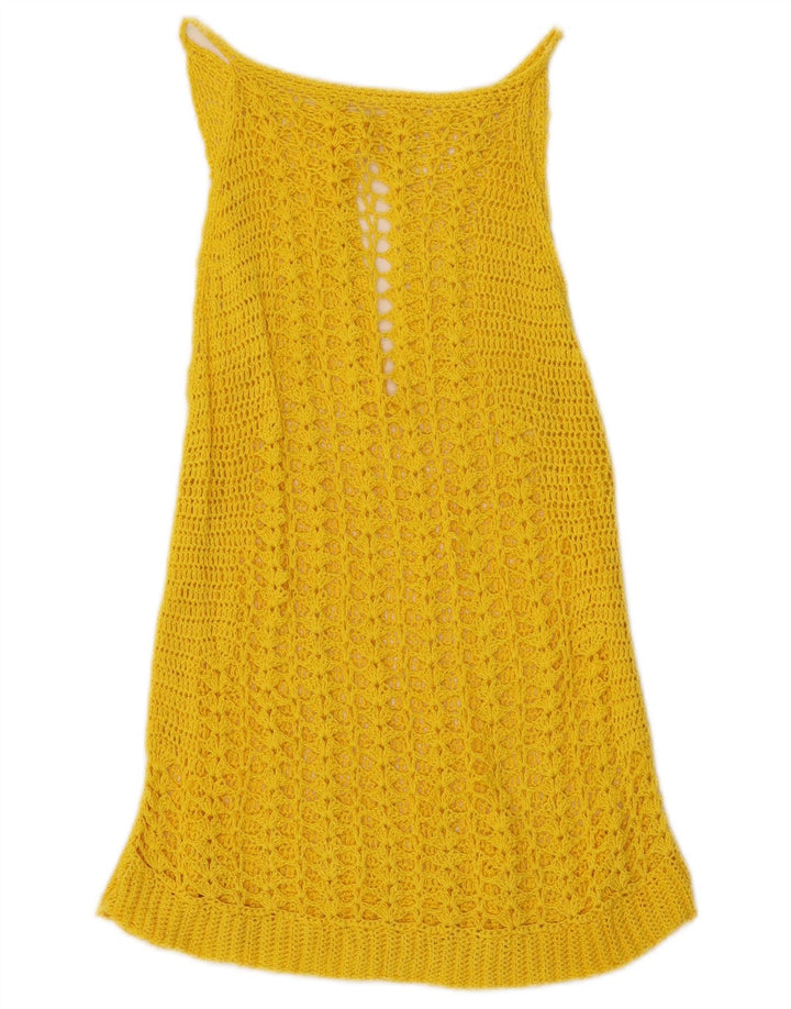 Γυναικείο αμάνικο βελονάκι VINTAGE See Through Top UK 8 Small Yellow