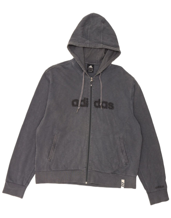 Ανδρικό πουλόβερ με κουκούλα με φερμουάρ Adidas 2XL, μπλε βαμβακερό
