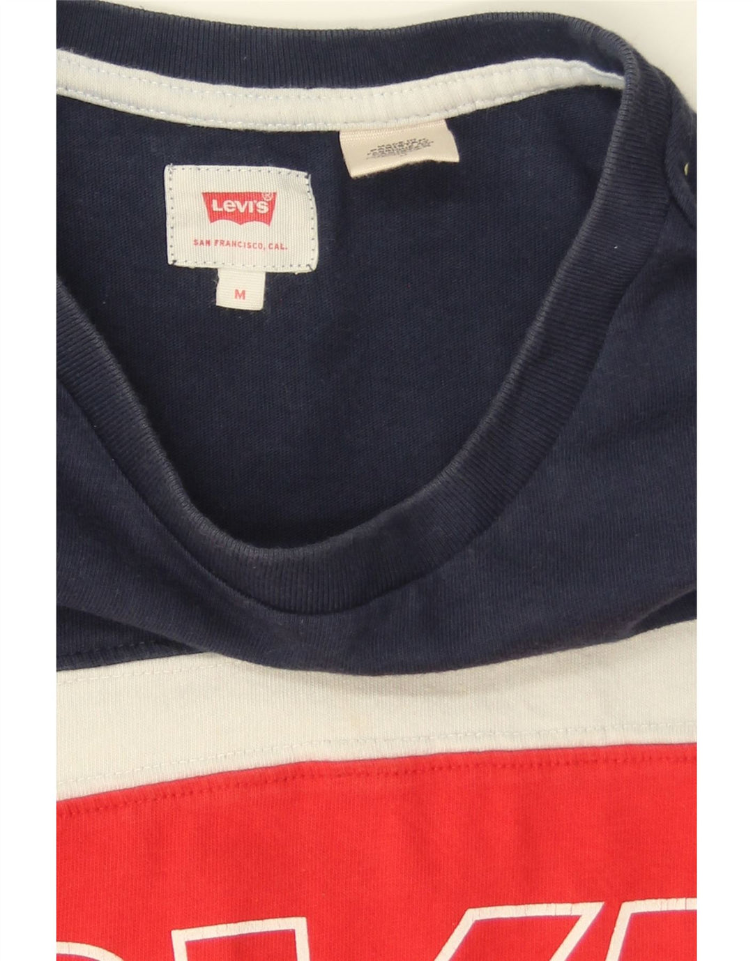 LEVI'S Mens Graphic T-Shirt Top Medium Navy Blue Colourblock Cotton Vintage Levi's and Second-Hand Levi's from Messina Hembry 