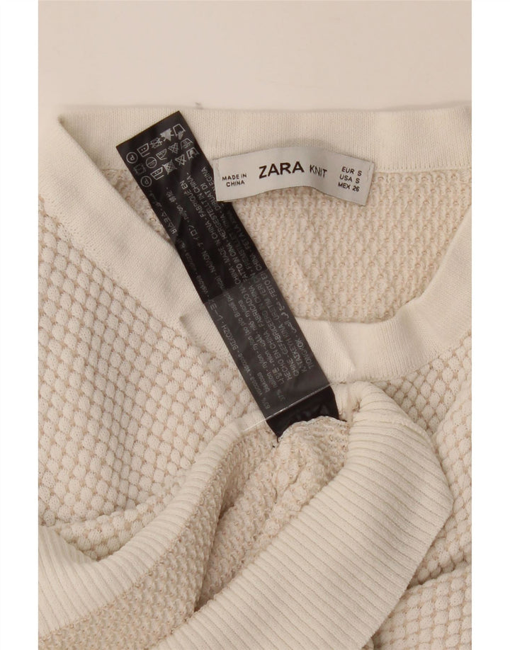ZARA Womens Crop Blouse Top UK 8 Small Off White Viscose Vintage Zara and Second-Hand Zara from Messina Hembry 