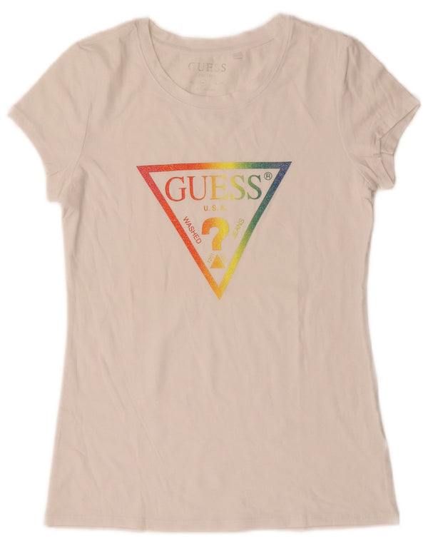 Γυναικείο γραφικό μπλουζάκι Guess Top UK 12 Medium White