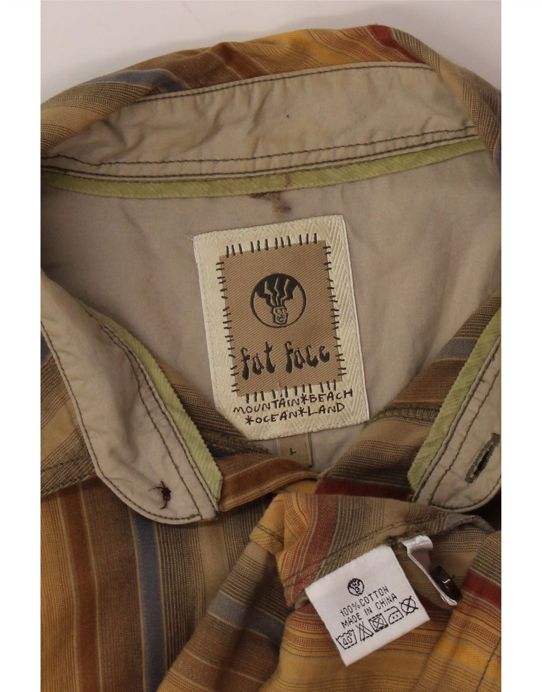 FAT FACE Ανδρικό κοντομάνικο πουκάμισο μεγάλο κίτρινο βαμβακερό ριγέ