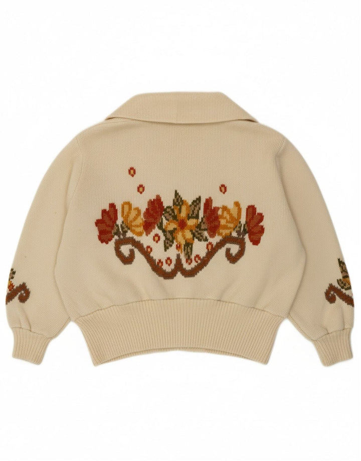 CELLINI Womens Oversized Cardigan Sweater UK 14 Medium Off White Floral