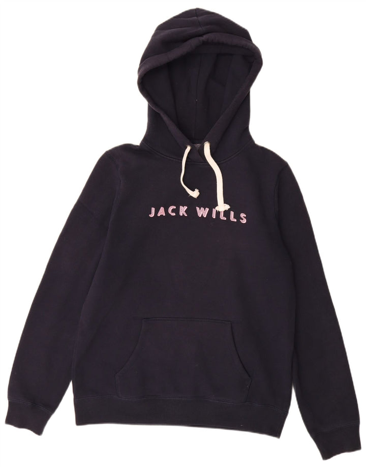 JACK WILLS Γυναικείο γραφικό μπλουζάκι με κουκούλα UK 12 μεσαίο μπλε βαμβακερό
