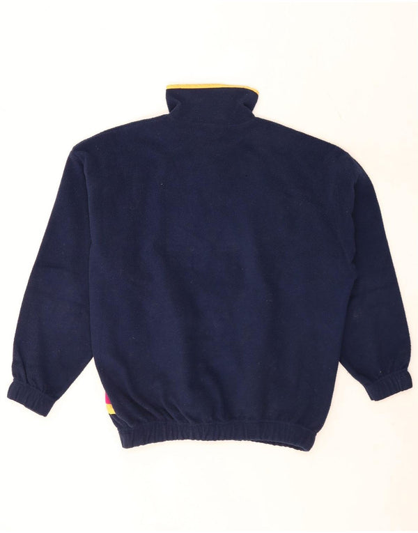 Vintage γυναικείο φερμουάρ Fleece Jumper UK 16 Large Navy Blue Geometric