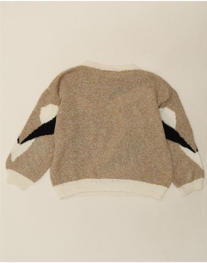 VINTAGE Womens Abstract Pattern Crew Neck Jumper Sweater UK 16 Large Beige Vintage Vintage and Second-Hand Vintage from Messina Hembry 